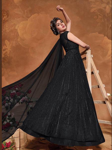 Myra Black Butterfly Net Embroidered Anarkali Suit | Grab2Buy
