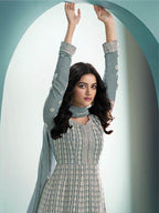 Myra Dusty Grey Real Georgette with Luckhnavi work Anarkali Suit | Grab2Buy