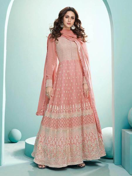 Myra Peach Real Georgette with Luckhnavi work Anarkali Suit | Grab2Buy