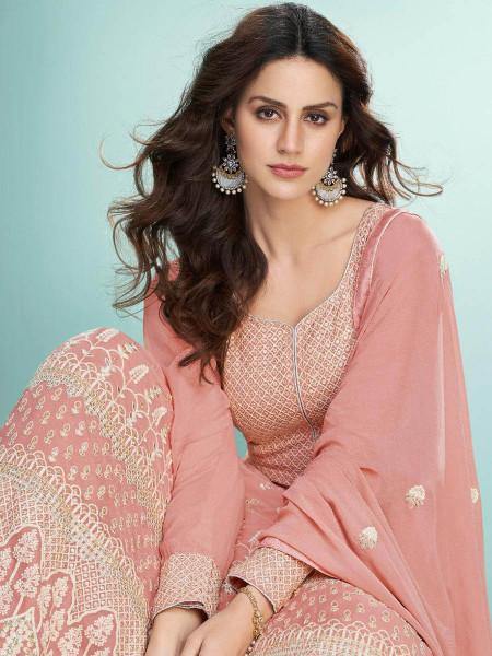 Myra Peach Real Georgette with Luckhnavi work Anarkali Suit | Grab2Buy
