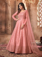 Myra Beautiful Dusty Pink Butterfly Net Embroidered Anarkali Suit | Grab2Buy