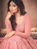 Myra Beautiful Dusty Pink Butterfly Net Embroidered Anarkali Suit | Grab2Buy