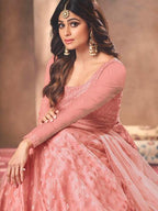 Myra Beautiful Dusty Pink Butterfly Net Embroidered Anarkali Suit | Grab2Buy