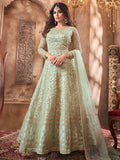 Myra Beautiful Pastel Green Butterfly Net Embroidered Anarkali Suit | Grab2Buy