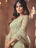 Myra Beautiful Pastel Green Butterfly Net Embroidered Anarkali Suit | Grab2Buy