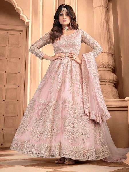 Myra Light Pink Butterfly Net Embroidered Anarkali Suit | Grab2Buy