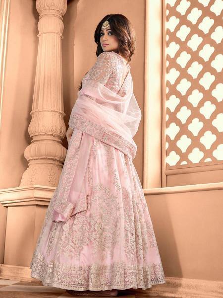Myra Light Pink Butterfly Net Embroidered Anarkali Suit | Grab2Buy