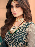 Myra Rama Green Butterfly Net Embroidered Anarkali Suit | Grab2Buy
