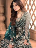 Myra Rama Green Butterfly Net Embroidered Anarkali Suit | Grab2Buy
