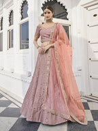 Myra Rose Pink Heavy Embroidered Silk Bridal Lehenga | Grab2Buy