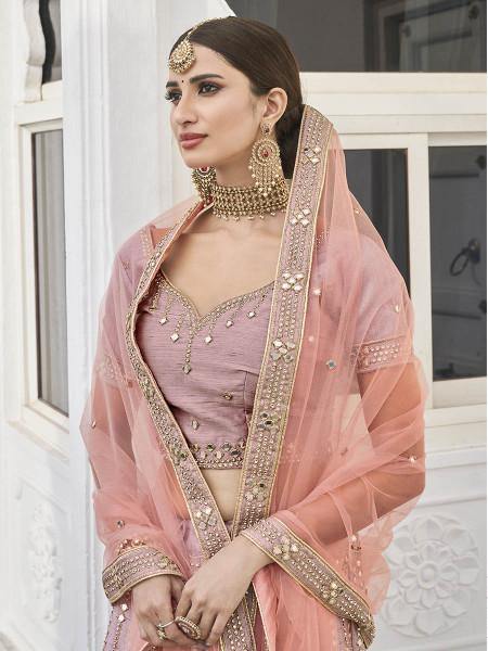 Myra Rose Pink Heavy Embroidered Silk Bridal Lehenga | Grab2Buy