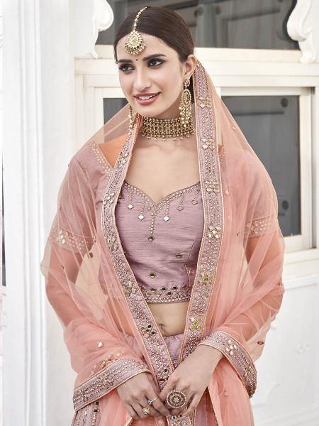 Myra Rose Pink Heavy Embroidered Silk Bridal Lehenga | Grab2Buy