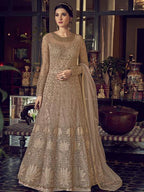 Myra Golden Cream Embroidered Butterfly Net Anarkali Suit | Grab2Buy