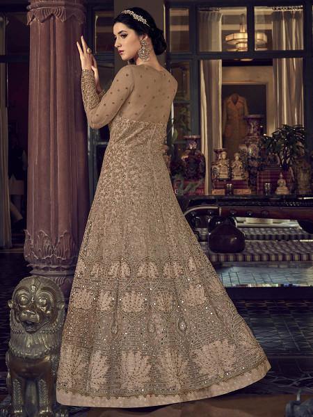 Myra Golden Cream Embroidered Butterfly Net Anarkali Suit | Grab2Buy