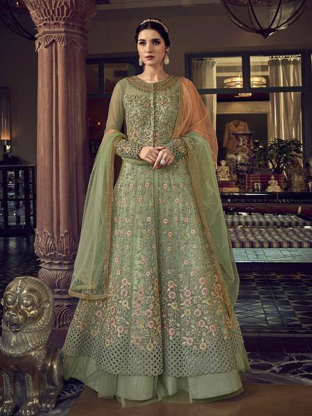 Myra Fashion Pista Embroidered Butterfly Net Anarkali Suit | Grab2Buy