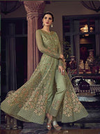 Myra Fashion Pista Embroidered Butterfly Net Anarkali Suit | Grab2Buy