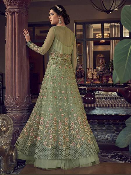 Myra Fashion Pista Embroidered Butterfly Net Anarkali Suit | Grab2Buy