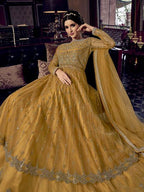 Myra Mustard Yellow Embroidered Butterfly Net Anarkali Suit | Grab2Buy