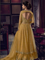 Myra Mustard Yellow Embroidered Butterfly Net Anarkali Suit | Grab2Buy
