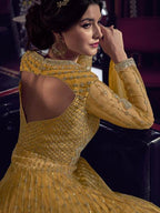 Myra Mustard Yellow Embroidered Butterfly Net Anarkali Suit | Grab2Buy