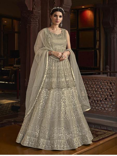 Myra Off White Embroidered Butterfly Net Anarkali Suit | Grab2Buy