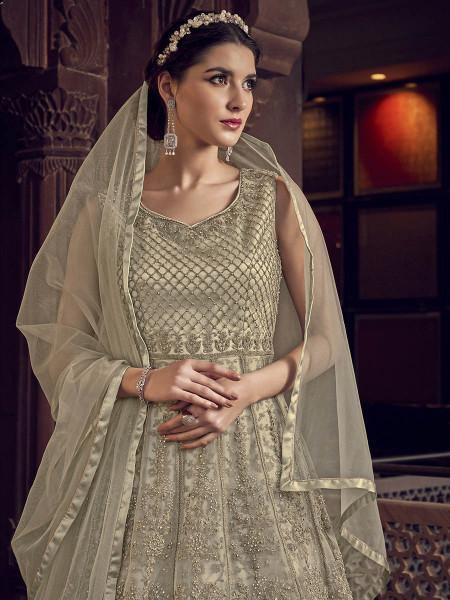 Myra Off White Embroidered Butterfly Net Anarkali Suit | Grab2Buy