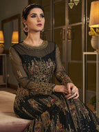 Myra Deep Green Embroidered butterfly net Anarkali Suit | Grab2Buy