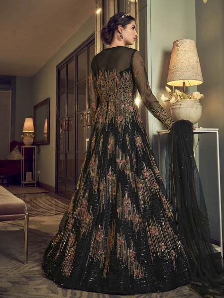 Myra Deep Green Embroidered butterfly net Anarkali Suit | Grab2Buy