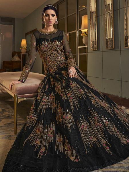 Myra Deep Green Embroidered butterfly net Anarkali Suit | Grab2Buy