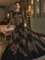 Myra Deep Green Embroidered butterfly net Anarkali Suit | Grab2Buy