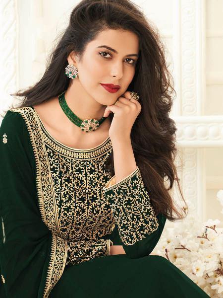 Myra Deep Green Georgette Embroidered Anarkali Suit | Grab2Buy