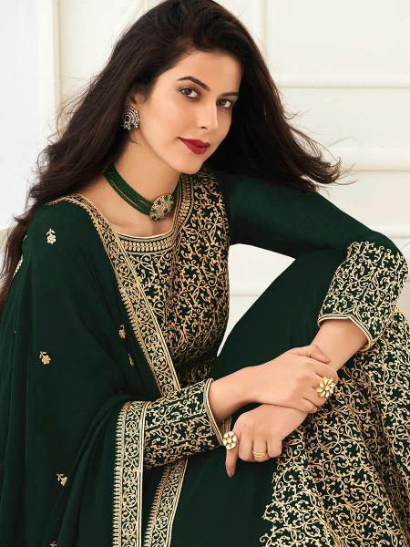 Myra Deep Green Georgette Embroidered Anarkali Suit | Grab2Buy