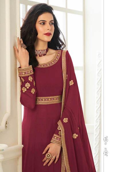 Myra Maroon Georgette Embroidered Anarkali Suit | Grab2Buy