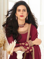 Myra Maroon Georgette Embroidered Anarkali Suit | Grab2Buy