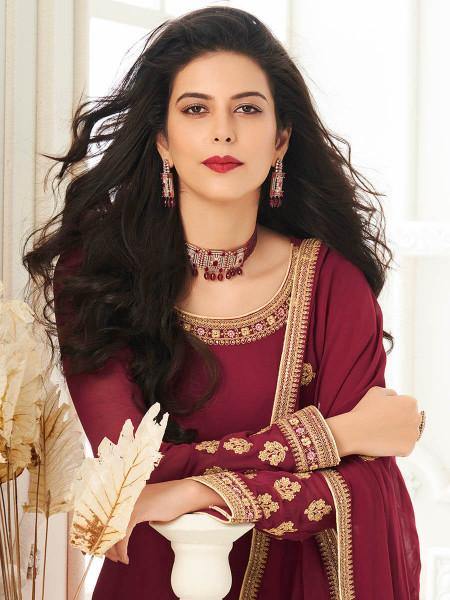 Myra Maroon Georgette Embroidered Anarkali Suit | Grab2Buy