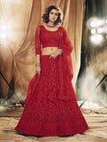Myra Red Heavy Embroidered Net Bridal Lehenga | Grab2Buy