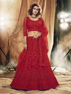 Myra Red Heavy Embroidered Net Bridal Lehenga | Grab2Buy
