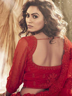 Myra Red Heavy Embroidered Net Bridal Lehenga | Grab2Buy