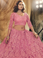 Myra Beautiful Dusty Pink Heavy Embroidered Net Bridal Lehenga | Grab2Buy