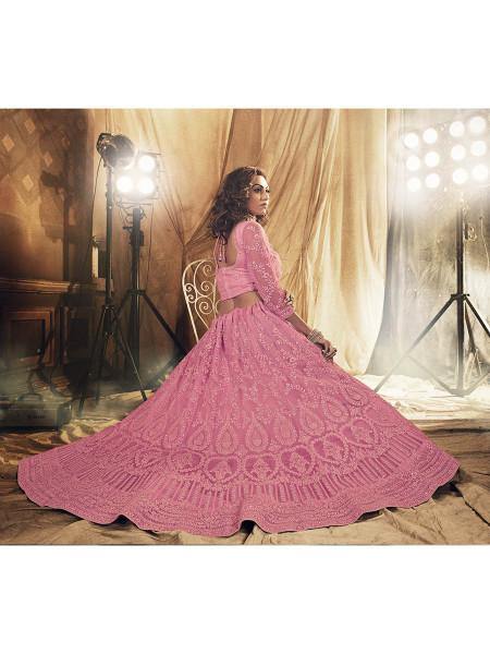 Myra Beautiful Dusty Pink Heavy Embroidered Net Bridal Lehenga | Grab2Buy