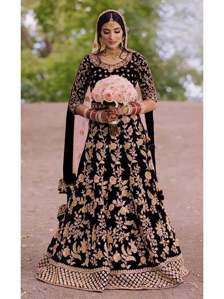 Myra Coco Heavy Embroidered Velvet Bridal Lehenga | Grab2Buy