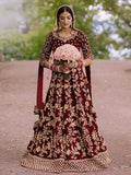 Myra Wine Heavy Embroidered Velvet Bridal Lehenga | Grab2Buy