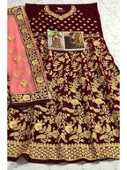 Myra Wine Heavy Embroidered Velvet Bridal Lehenga | Grab2Buy