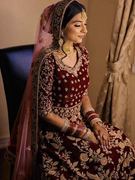 Myra Wine Heavy Embroidered Velvet Bridal Lehenga | Grab2Buy