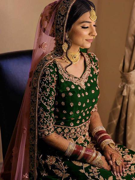 Myra Green Heavy Embroidered Velvet Bridal Lehenga | Grab2Buy