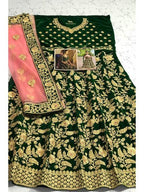 Myra Green Heavy Embroidered Velvet Bridal Lehenga | Grab2Buy