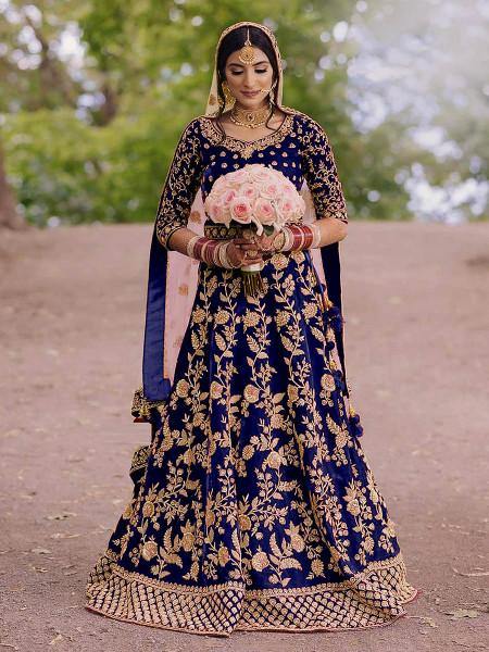 Myra Royal Blue Heavy Embroidered Velvet Bridal Lehenga | Grab2Buy