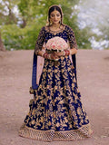 Myra Royal Blue Heavy Embroidered Velvet Bridal Lehenga | Grab2Buy