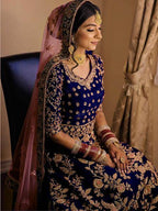 Myra Royal Blue Heavy Embroidered Velvet Bridal Lehenga | Grab2Buy