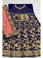 Myra Royal Blue Heavy Embroidered Velvet Bridal Lehenga | Grab2Buy